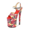 Chaussures habillées européennes et américaines 20cm à talons hauts femmes stiletto modèle passerelle imprimé sandales sexy discothèque paillettes tissu talons pompes h240321