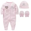 Baby Girl Ubrania zestaw chłopiec pijamas file z czapkami rękawiczki bawełniane oddychające miękkie ropa śpioche