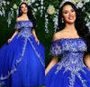 Prinzessin Royal Blue Quinceanera Kleider 2020 Stickerei aus der Schulter Korsett zurück Ballkleid Ballkleider Sweet 16 Kleid Trajes 4490064