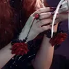 Schakelarmbanden 2024 Rose Bead Lace Handketting met vingerring Festivalarmband Bruiloft sieraden
