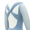 Stage Wear Lussuoso nylon spandex body danza costume da balletto con cinture pieghettate incrociate sul retro per adulti ragazze adolescenti di sesso femminile