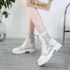 Summer Martin Boots for Women Nowe oryginalne skórzane puste buty miękki oddychający oddychający wysokie sandały dla kobiet siatkowe fajne buty designerskie buty rozmiar 35-42