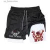 Men's Shorts Anime Baki Print Athletic Shorts Mens 2-in-1 Performance Gym Shorts with Towel Loop Quick Dry Stretchy Running Workout Fitness Y240320