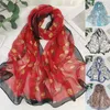 Scarves Magnolia Flower Print Scarf For Women Chiffon Georgette Bandana Silk Feeling Beach Sunscreen Thin Hijab Long Shawls Lady