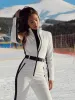 Ensembles oulylan blanc un morceau de ski de ski épaississer l'hiver chaud femme snowboard skisuit extérieur de ski sportif pantalon de ski zipper usure de ski