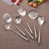 304 Stainless Steel Utensils Set, 6 Pcs Metal Professional Cooking Spoons, Kitchen Tools - Wok Spatula, Ladle, Skimmer Pasta Serving Large Spoon, Slotted