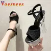 Scarpe eleganti da donna sandali open toe sexy in tinta unita 2022 estate nuove piattaforme di fiori trasparenti tacchi alti da donna paillettes scintillanti H24032503