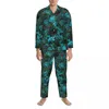 Men's Sleepwear Rose Floral Pajama Sets Green Flowers Lovely Lady Long Sleeve Casual Sleep 2 Pieces Nightwear Big Size XL 2XL