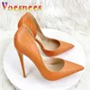 Sapatos de vestido 2024 novo padrão de cobra laranja salto alto 12cm sexy apontado fino salto fino mulheres moda senhoras escritório boca rasa bombas h240325