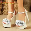 Klänningskor Kvinna Super High Heels Sandals 15cm Designer Kvinnor Buckle Strap Summer Tjock Sole Platform Club Stripper H240321