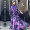 Ropa étnica Vestido musulmán satinado Impreso digital Abaya Dubai Vestidos largos africanos de lujo para mujeres con bufanda Hijab Fiesta islámica Kaftan