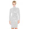 Casual klänningar vinyl pvc läder knälängd bodycon klänning kvinnor våt look turtleneck långärmad smal blyerts midi part