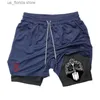 Herren-Shorts, Herren-Anime-Turnshorts, Bilayer, 2-in-1, atmungsaktiv, schweißabsorbierend, schnell trocknend, Sporthose Y240320