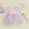 Słuchaj Inwind Infant Baby Girl Letni kombinezon z łukiem opaską bez rękawów Patchwork Romper Set na 024 miesiące 240311