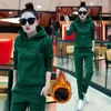 Calças femininas de duas peças coreano com capuz moletom tracksuit mais veludo jogging calça terno mulheres roupa outono inverno conjunto femme quente casual