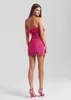 Mode Fuchsia Kurzes Cocktailpartykleid 2024 Trägerlose Feder Pailletten Mantel Heimkehr Urlaub Geburtstag Kleider Abschluss Robe De Soiree