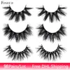 Foxesji 98PairSlot 3D Mink Lashes Eyelashes Bulk grossist naturligt Långt lätta fluffiga kors tjocka falska ögonfransar 240311