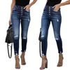 Jeans pour femmes Mode Sexy Leggings Skinny Jeggings Pantalon extensible Denim Bleu Marine Jean déchiré pour femme