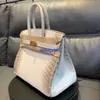 Sacolas Himalaia Crocodilo Bolsa Genuíno Himalaia Branco Pele De Crocodilo Bolsa Feminina Bolsa De Couro Genuíno Home 30 Platinum Womens Hand tem logotipo HB5M50