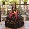 Grande taille mexicaine noire Quinceanera robes Charro 2024 broderie colorée robes De Xv Anos épaules dénudées débutante 15 robe De Para quinze seize anniversaire