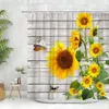 Tende da doccia Tenda girasole Fattoria Fiore Farfalla Citazioni ispiratrici Plaid a righe Pannello in legno Tessuto poliestere Set di decorazioni per il bagno