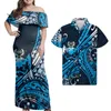Groothandel Tonga kleding Polynesische paar set print op aanvraag aangepaste maxi plus size damesjurken bijpassende herenoverhemden Moq 1