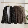 Women's Blouses Vintage Women Plaid Shirts Long Sleeve Oversize Korean Loose Casual Blouse Pocket Office Lady Button Up Outwear