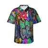 Camisas casuais masculinas letras abstratas camisa de verão homem praia palavra aleatória impressão de manga curta estilo de rua personalizado retro oversize blusas