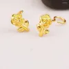 Boucles d'oreilles à tige en or jaune massif 24 carats pour femmes, fleur Rose