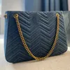 Women Fashion Medium Crossbody Designer Bag New Italy Brand Luxury Detachable Gold Chain Tote Bag High Quality Blue Color Canvas V Shaped Shoulder Bag