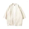 Chemises décontractées pour hommes 2024 Style chinois Vêtements d'été Couleur unie Hanfu Cardigan Chemise Lâche Linge Beau Loisirs Sports Blanc