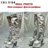 Bottes à talons hauts bottes Métalliques Gold Mid Calf talons hauts Double Platform Shoes Sexy Rome Luxury Designer Party Boots Nightclub