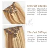 Extensies P6613 Balayage Bruin Blond Clip In Hair Extensions Echt menselijk haar Steil Volledig hoofd 7/8 stuks Clip op haarextensies