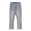 Jean bleu clair pour hommes Y2K, couleur unie, pantalon droit brodé, poche à boutons, pantalon délavé, A160 240313