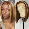 Perruque Bob Lace Front Wig naturelle brésilienne Remy, cheveux courts, ombrés, blond, lisse, 13x6x1, à reflets P4/27, pour femmes