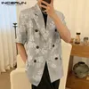 INCERUN Top stile coreano uomo pittura a olio peonia stampa blazer casual partito streetwear uomo manica corta abiti S-5XL 240318