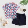 Kledingsets Peuterjongen Zomeroutfits Button Down Korte mouw Bloemen Shirts Casual Shorts 1-6 jaar Jongenskledingset