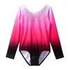 Stage Wear Ballet Justaucorps À Manches Longues Danse Dégradé Couleur Rouge Gymnastique Pour 3-14 Ans Filles Justaucorps Robe