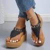 Sandaler 2022 Tassels Clip Toe Summer Women Sandaler 2022 Blomma Tryckta kilar Sandaler Kvinna plus storlek Non Slip Casual Shoes Kvinna