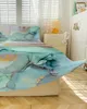 Bedrok Marmer Turquoise, elastische hoeslaken met kussenslopen, beschermer, matrashoes, beddengoedset, laken