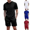 Trainingspakken voor heren Trainingspak 2-delig Atletisch sweatsuit met capuchon, korte mouw, casual sporthoodie, shorts, set met één knop