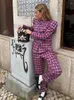 Kvinnors tvåbitar byxor Kvinnor Casual Purple Plaid Lace Up Shirt Pant Suit Chic O Neck Longeples Tops High midjen Spring Female Pending