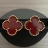 Tasarımcı Yonca Studs Küpe Vintage Dört Yaprak Clover Charm Saplama Küpe Geri Pear Steinl Çelik Altın Saplamalar Kadınlar İçin Agate Düğün Yahudi S0ub#