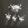 SLBRIDAL Handgemachte Süßwasserperlen Ceram Blume Braut Haarkamm Pin Set Hochzeit Kopfschmuck Schmuck Zubehör 240311