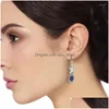 Dangle Lustre Boucles d'oreilles Luxe Mode Bleu Zircon Ovale Coupe Cz Pierre Goutte Pour Femmes Sier Couleur Bijoux Banquet Fête Cadeau Delive Dhbjw