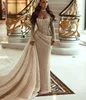 2024 Dubaï Arabe Robe De Mariée Sirène Hors Épaule Manches Longues Paillettes Perles Robes De Mariée Sur Mesure Balayage Train Robes De Novia