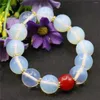 Strand 14mm White Round Moonstone Red Rubys Bracelet Natural Stone Jewelry Making Design Alloy Flower Septal Beads Women Girls Gifts