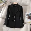 Trajes de mujer Moda Primavera Otoño Mujer Medianoche Azul marino Doble botón Blazer Abrigo delgado Oficina Señora Chaqueta corta Chica Ropa casual Bla30