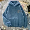 Womens Fleece Flanel Trui Hoodies Herfst Winter Zoete Capuchon Print Harajuku Losse Zak Jas Vrouwelijke Sweatshirt