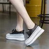 캐주얼 신발 정품 가죽 플랫폼 웨지 6cm Zapatos de Mujer Bling Vulcanize 청키 한 운동화 스프린 펌프 여성 패션